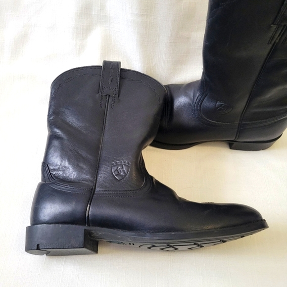 Mens Ariat Heritage Black Leather Roper Boots Size 8.5B - Picture 3 of 16